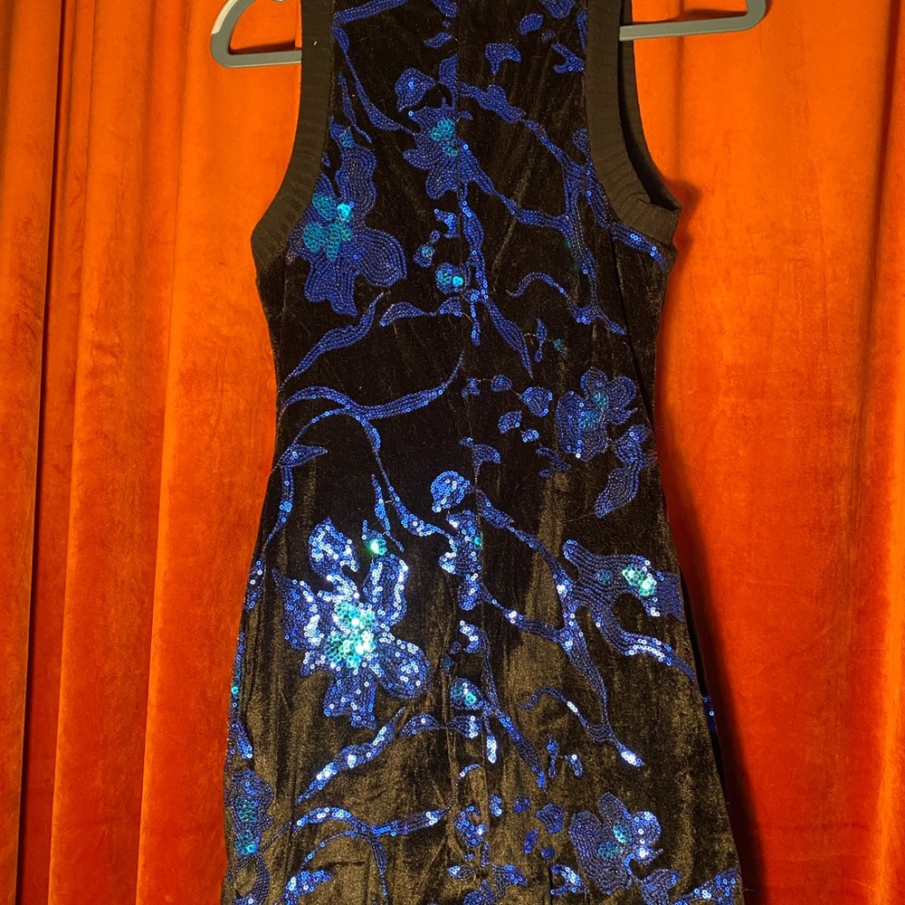 Elegant Black and Blue Floral Dress